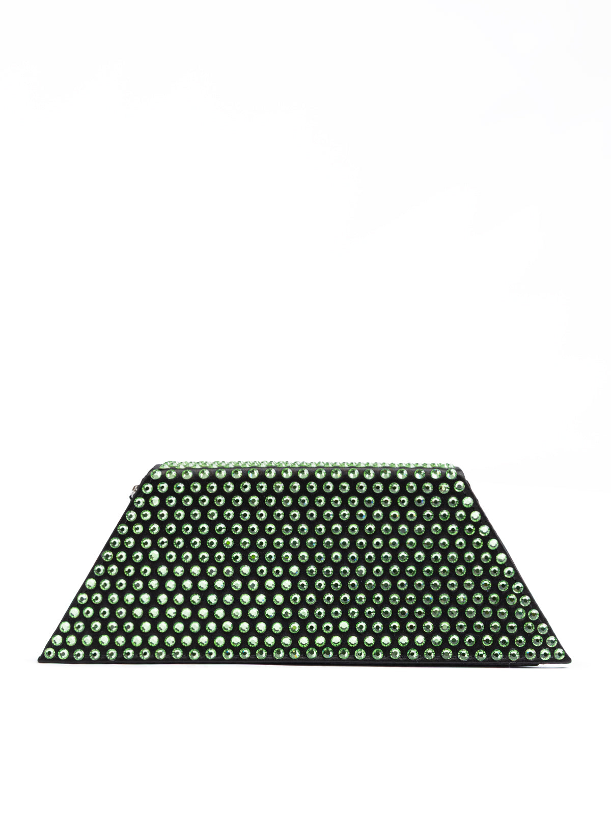 Amina Muaddi mini shoulder bag in black satin and green crystals